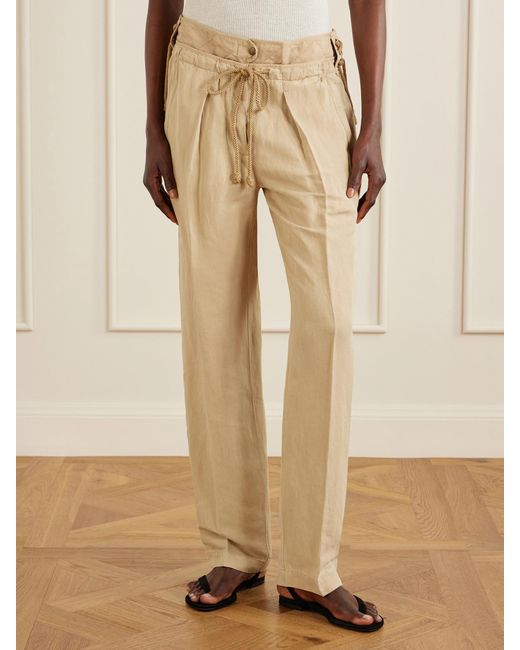 Isabel Marant Natural Sharon Pleated Linen And Silk-Blend Straight-Leg Pants