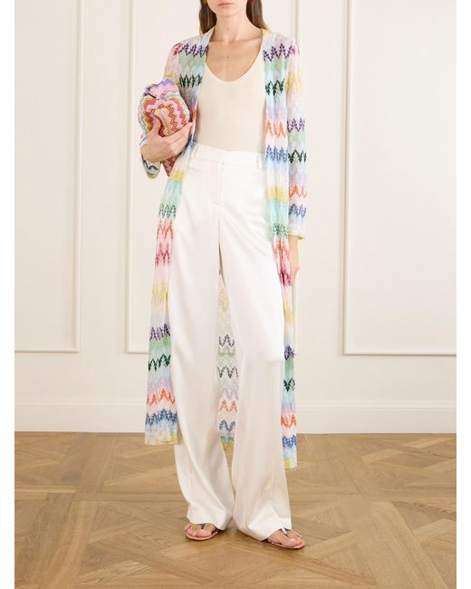 Missoni White Striped Metallic Crochet-Knit Cardigan