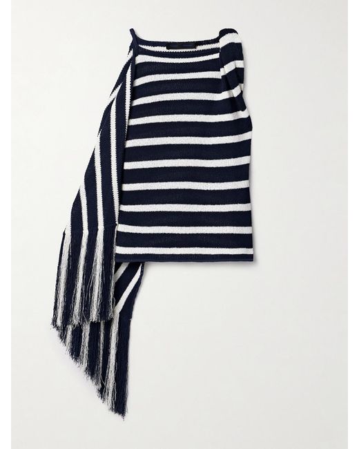 Proenza Schouler Blue Yves Asymmetric Fringed Knitted Top