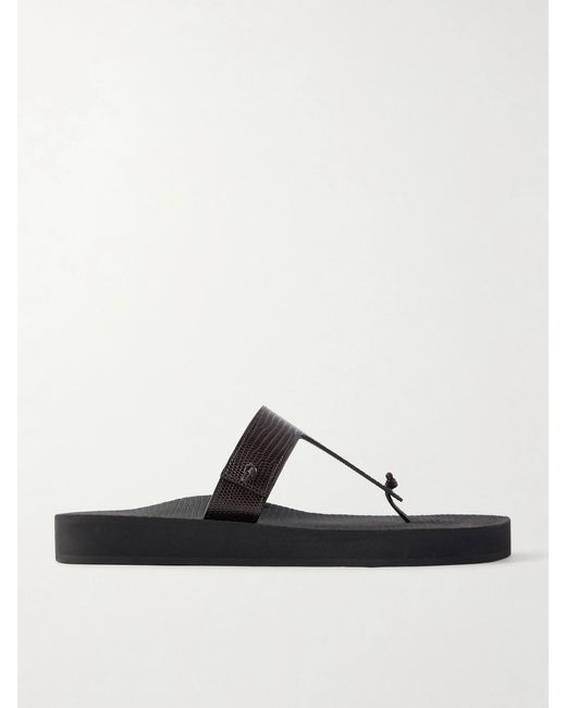 Christen Brown Edge Lizard-Effect Leather Flip Flops