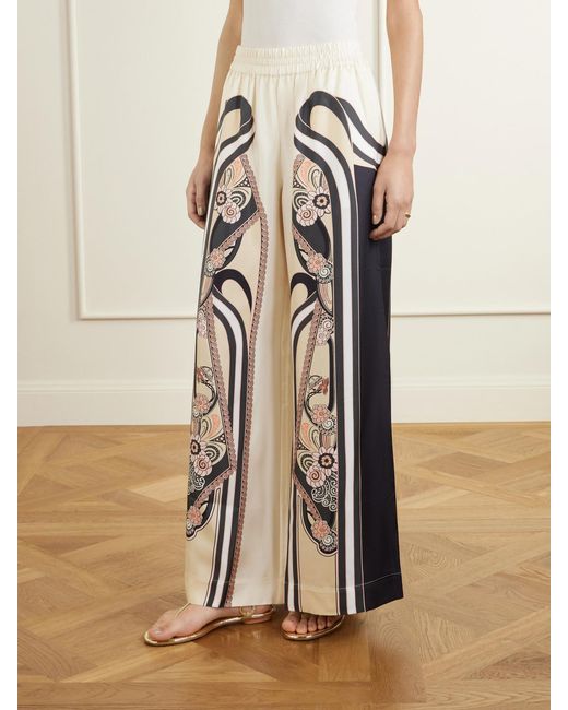 LaDoubleJ Multicolor Palazzo Printed Silk-Twill High-Waist Wide Leg Pants
