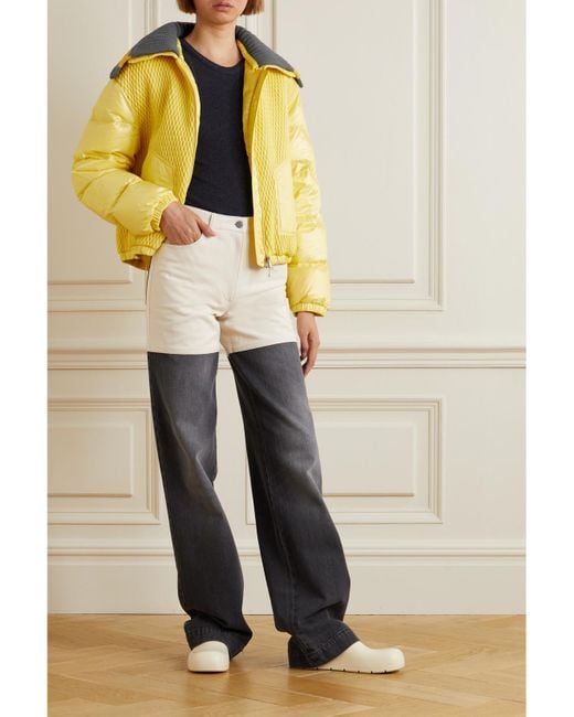 Moncler Yellow Apront Cropped Quilted Shell Down Bomber Jacket