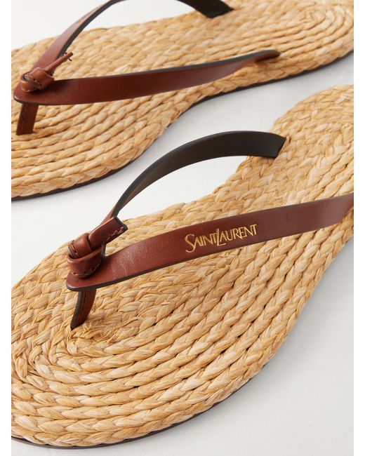 Saint Laurent Natural Pool Knotted Leather Flip Flops