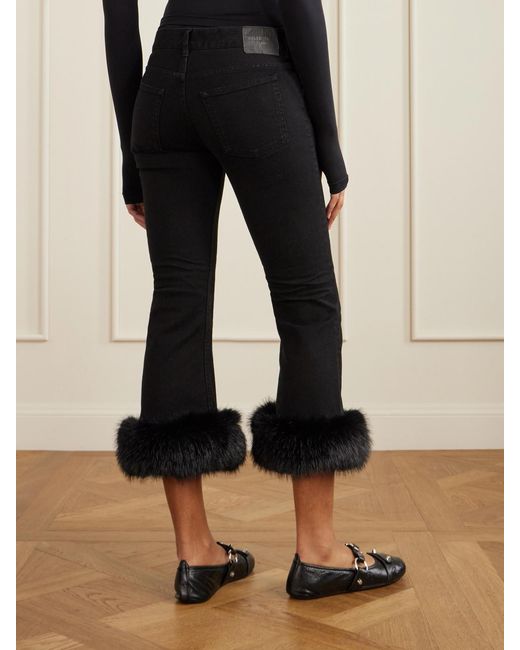 Balenciaga Black Plush-Trimmed Cropped Mid-Rise Flared Jeans