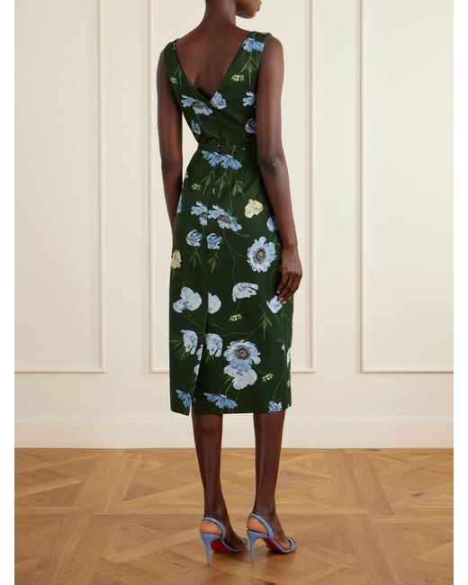 Erdem Green Floral-Printed Cotton-Blend Faille Midi Dress