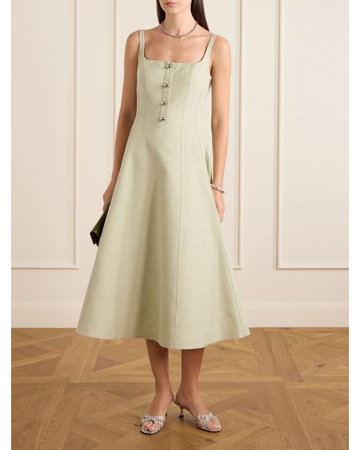 Altuzarra Natural Orrie Button-Embellished Cotton-Blend Midi Dress