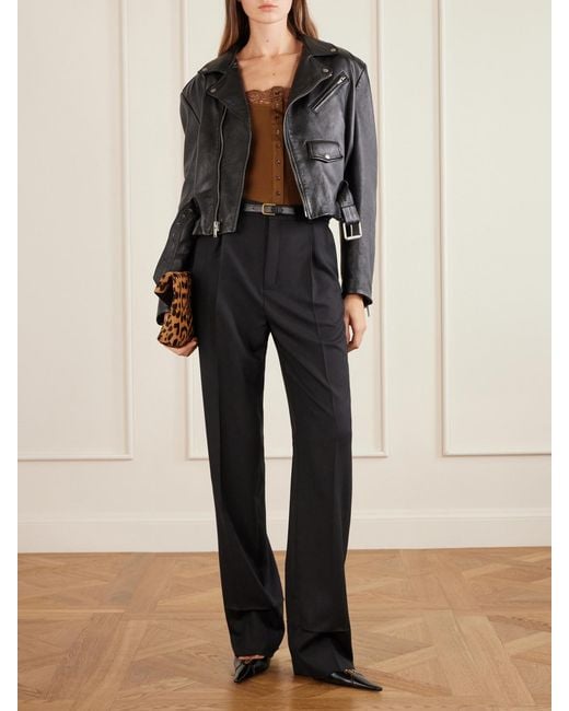 Saint Laurent Black Glossed Textured-Leather Biker Jacket