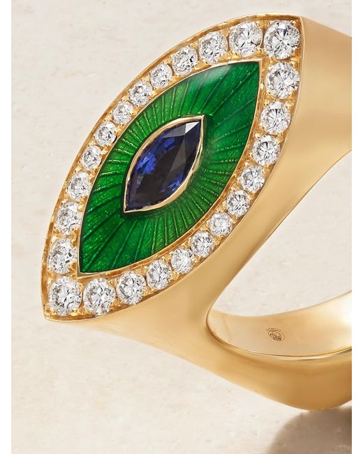 Marie Lichtenberg Natural Evil Eye Ring Aus 18 Karat Mit Emaille, Diamanten Und Saphir