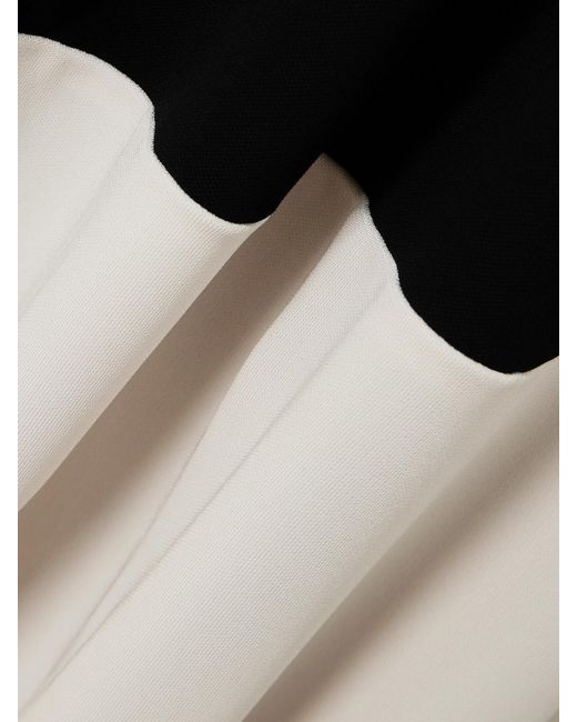 Victoria Beckham Black Asymmetric Two-Tone Gathered Stretch-Jersey Midi Dress