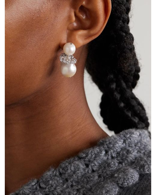 Completedworks White Rhodium-Plated Recycled Pearl And Crystal Earrings