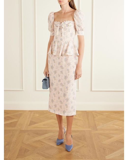 Alessandra Rich Natural Floral-Print Silk-Satin Midi Dress