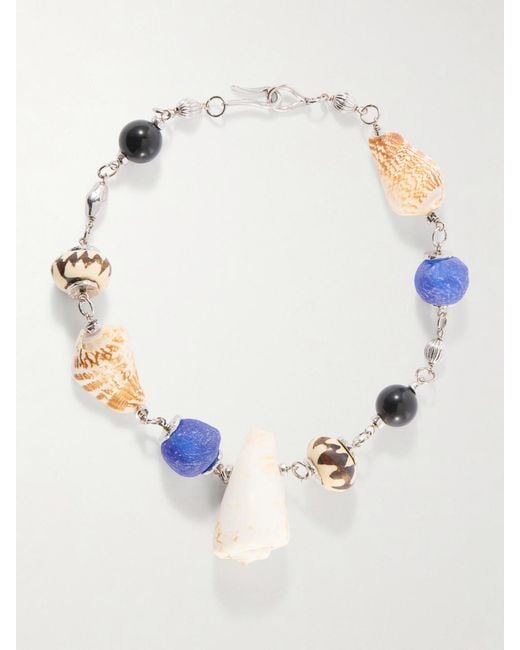 Tohum Design White Samsara Sterling And Seashell Beaded Necklace