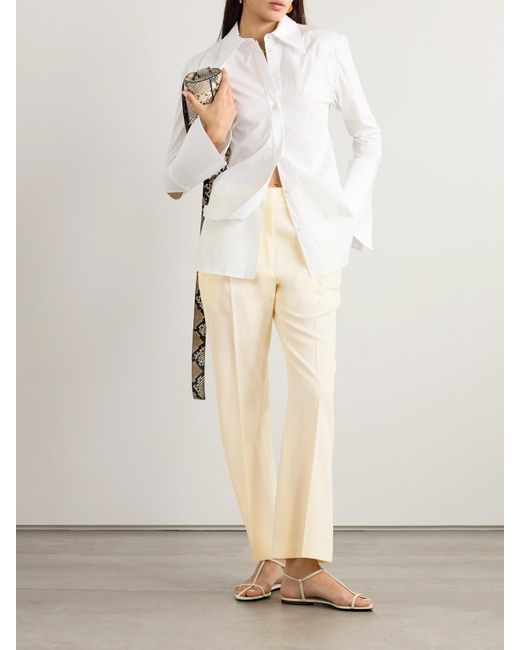Jil Sander Natural Pleated Wool-Twill Straight-Leg Pants