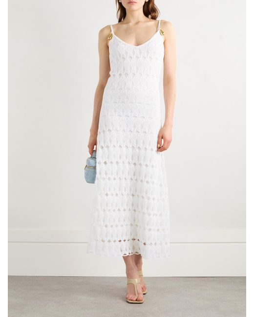 Bottega Veneta White Embellished Open-Knit Cotton And Silk-Blend Midi Dress