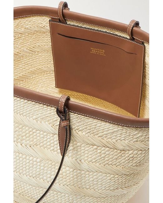 Hunting Season Iraca Medium Leather-trimmed Woven Raffia Tote in Natural
