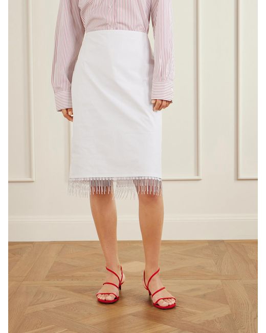 Rohe White Lace-Trimmed Cotton Midi Skirt