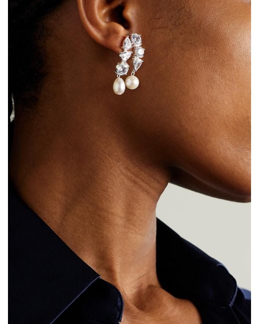 Completedworks White Cascading Recycled, Cubic Zirconia And Pearl Earrings