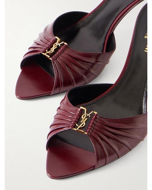 Saint Laurent Pink Babylone Embellished Gathered Glossed-Leather Mules