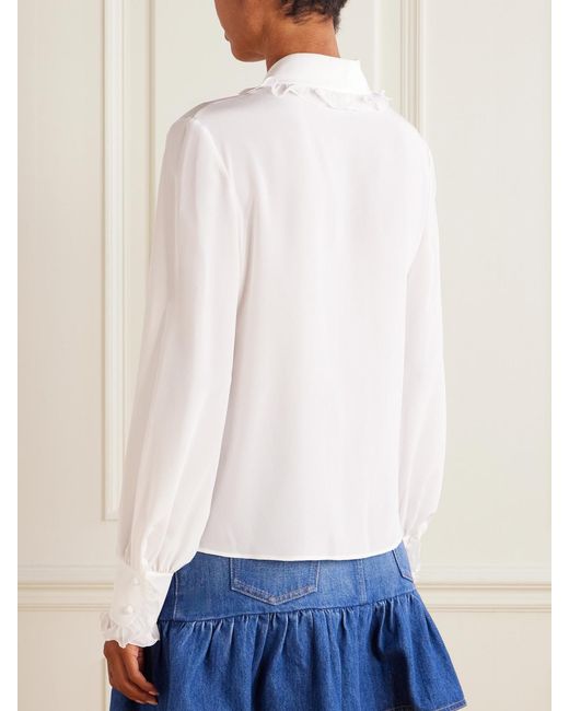 Valentino Garavani White Ruffled Silk-Crepe Shirt
