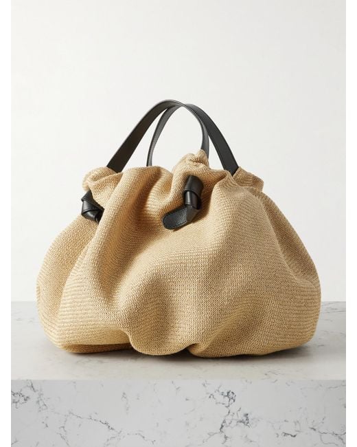 Neous Metallic Taurus Leather-Trimmed Woven Raffia Tote