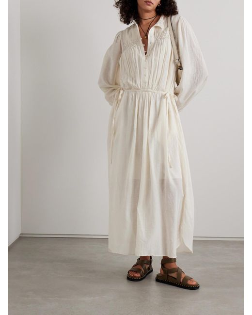 Isabel Marant White Dalida Midikleid Aus Voile Aus Einer Baumwollmischung Mit Smokarbeit