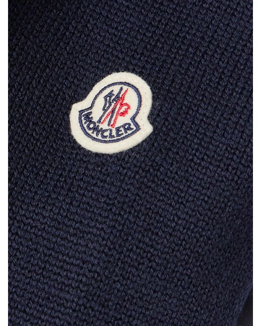 Moncler Blue Wool And Padded Quilted Shell Down Cardigan