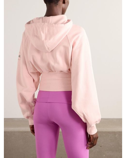 Adidas By Stella McCartney Pink Truecasuals Verkürzte Kapuzenjacke Aus Biobaumwoll-Jersey