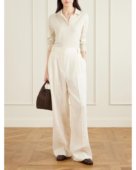 Loro Piana White Lodger Linen And Wool-Blend Wide-Leg Pants