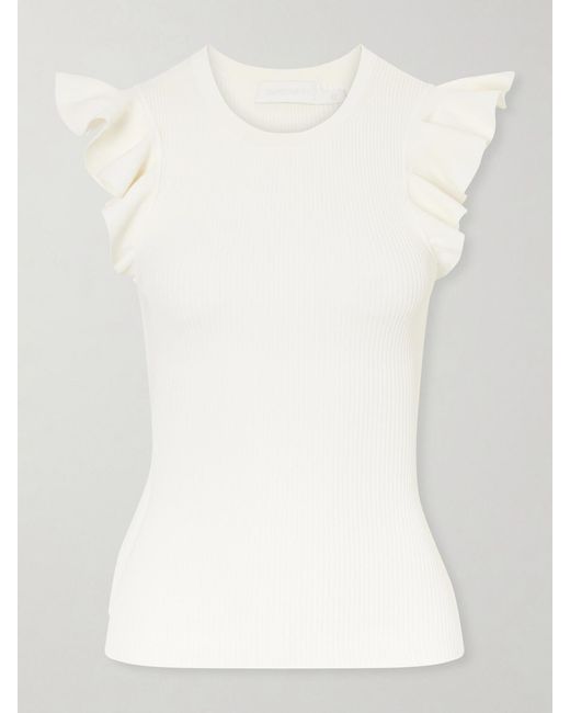 Zimmermann White Aster Frill Racer Ribbed-Knit Tank