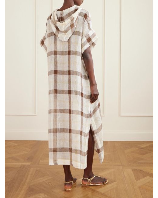 Lisa Marie Fernandez Natural Hooded Checked Linen-Blend Crepon Kaftan