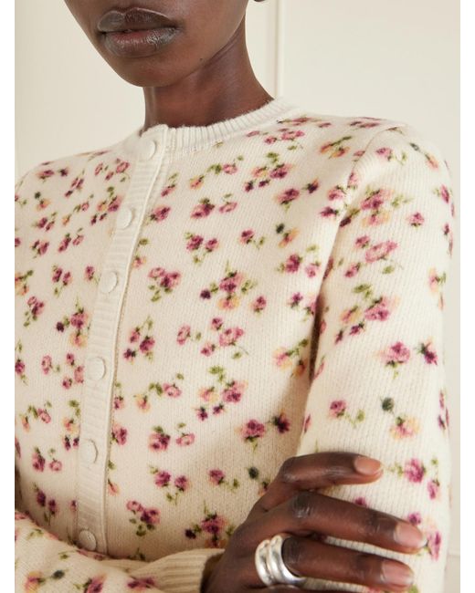Magda Butrym Natural Floral-Print Wool, Silk And Cashmere-Blend Cardigan