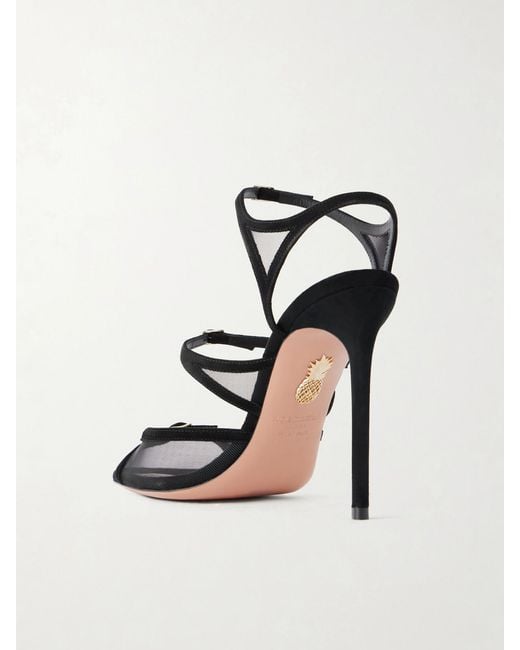 Aquazzura White Jalila 105 Suede And Mesh Sandals