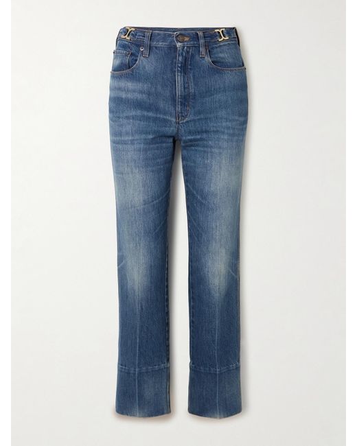 Chloé Blue Embellished Mid-Rise Straight-Leg Organic Jeans