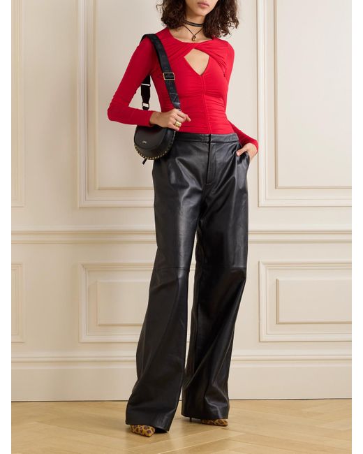 Isabel Marant Red Vandalia Cutout Ruched Stretch-Jersey Top