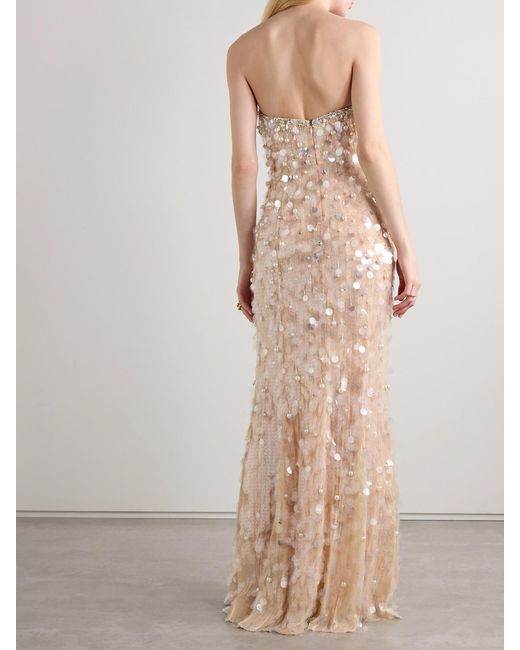 Carolina Herrera Natural Strapless Embellished Tulle Gown