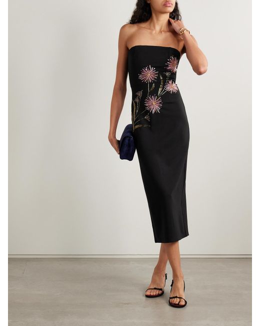 Staud Black Brooke Trägerloses Midikleid Aus Crêpe Mit Verzierungen