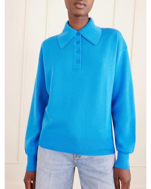 ALÉMAIS Blue Claudia Knitted Wool Polo Shirt
