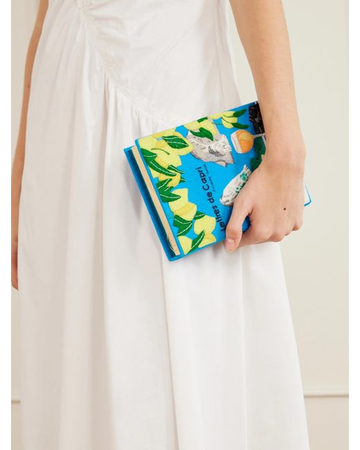 Olympia Le-Tan Blue Lettres De Capri Embroidered Canvas Clutch