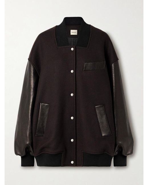 Khaite Black Spencer Wool-Blend Felt And Leather Bomber Jacket