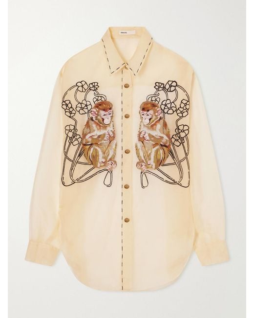 Khaite Natural Goya Embroidered Silk-Organza Shirt