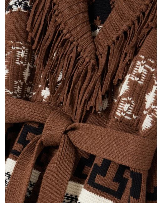 Jonathan Simkhai Brown Elwood Belted Fringed Intarsia Wool And Cashmere-Blend Cardigan