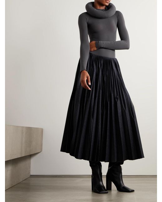 Alaïa Gray Hooded Stretch-Jersey Bodysuit