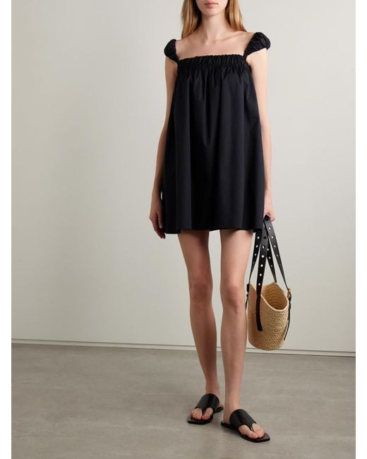 Staud Black Beau Minikleid Aus Popeline Aus Einer Baumwollmischung Mit Raffungen