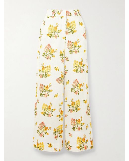 Agua Bendita Metallic Tota Cordillera Floral-Print Linen Wide-Leg Pants