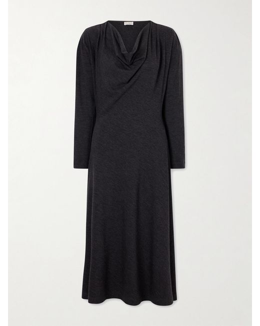 Brunello Cucinelli Black Draped Wool-Blend Jersey Dress