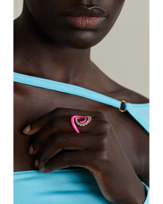 Melissa Kaye Pink Riley 18-Karat, Diamond And Enamel Ring