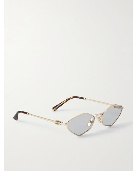 Miu Miu Metallic Goldfarbene Sonnenbrille Mit Sechseckigem Rahmen