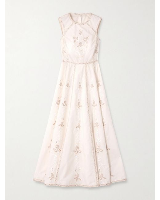 Emporio Sirenuse Natural Clodette Embroidered Cotton-Blend Midi Dress