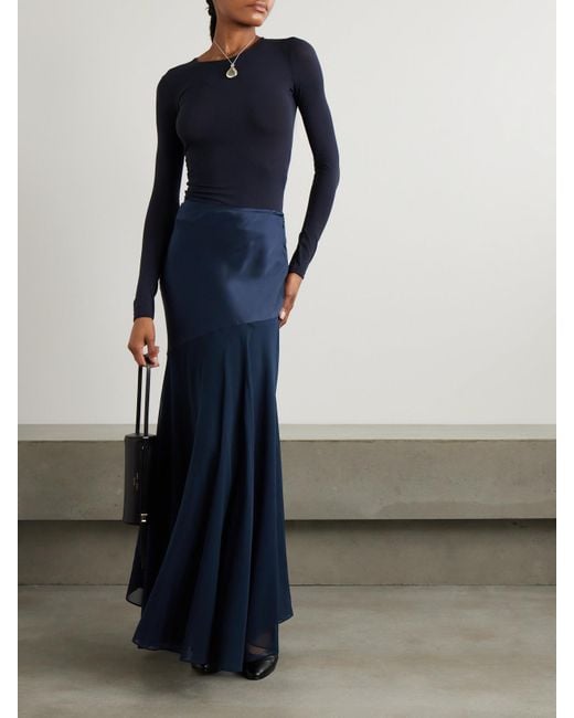 Jupe Longue Asymétrique En Satin De Soie Et En Georgette Sinead TOVE en coloris Blue