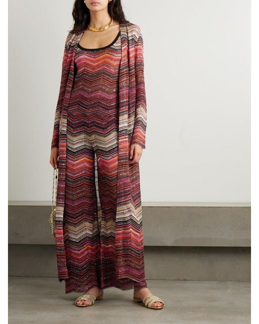 Missoni Red Mare Cardigan Aus Gestreiftem Metallic-Häkelstrick Mit Pailletten